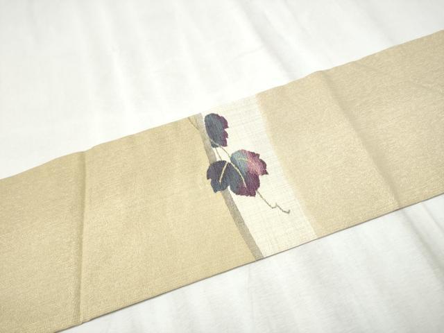 平和屋着物●京の名門 じゅらく謹製 帝王紫 九寸名古屋帯 すくい織 瓢箪蔦の葉文 金糸 正絹 逸品 CABD5716hy