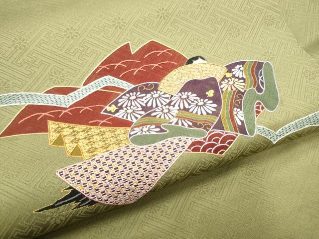 平和屋着物●京縫 月聖子 九寸名古屋帯 刺繍 人物草花文 金糸 正絹 逸品 CABD5717hy