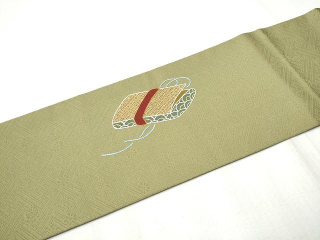 平和屋着物●京縫 月聖子 九寸名古屋帯 刺繍 人物草花文 金糸 正絹 逸品 CABD5717hy