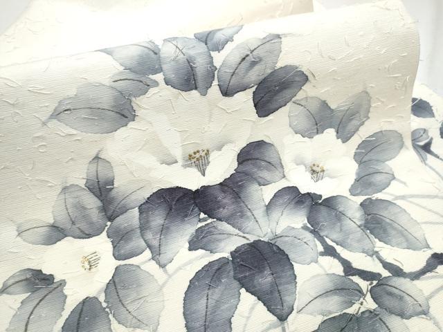 平和屋着物●九寸名古屋帯 作家物 髭紬 枝椿 金彩 正絹 逸品 CABD5718hy