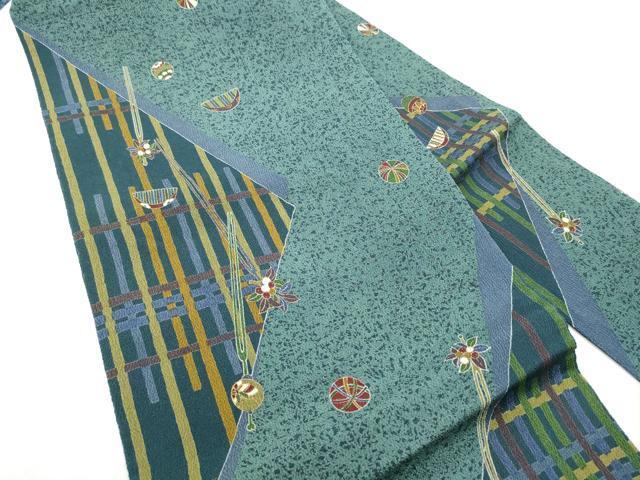 平和屋着物●全通柄 九寸名古屋帯 櫛 簪 金彩 鬼しぼ縮緬 正絹 逸品 CABD5721hy