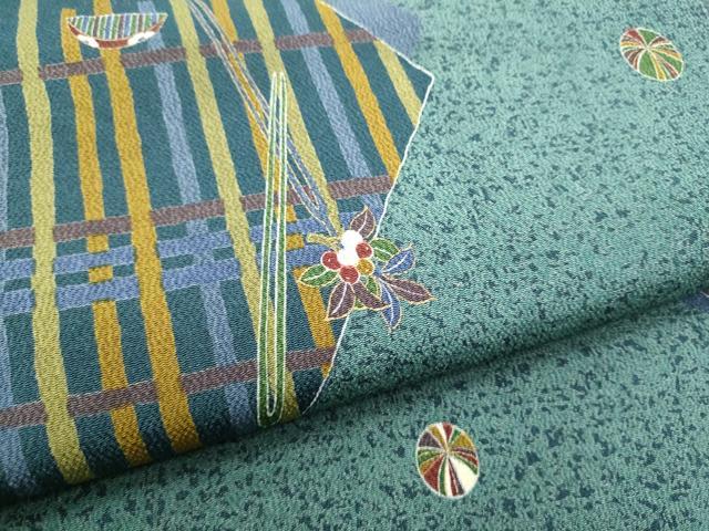 平和屋着物●全通柄 九寸名古屋帯 櫛 簪 金彩 鬼しぼ縮緬 正絹 逸品 CABD5721hy
