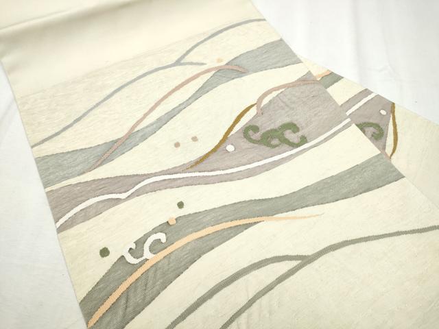 平和屋着物●九寸名古屋帯 すくい織 流水文 正絹 逸品 CABD5724hy