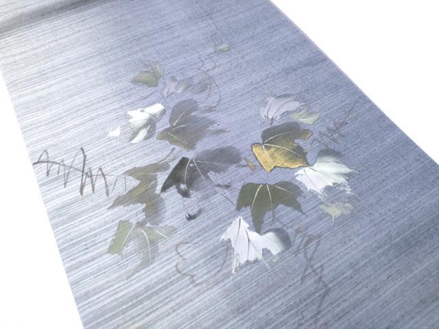平和屋着物●太鼓柄 京袋帯 手描き 紬地 蔦の葉文 金彩 正絹 逸品 CABD5726hy
