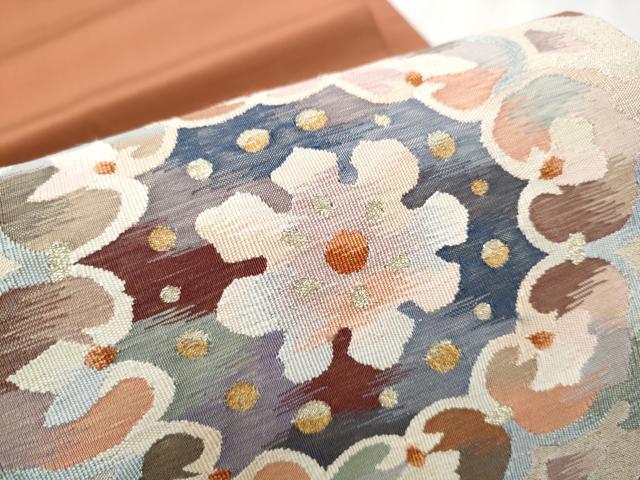平和屋着物●太鼓柄袋帯 すくい織 花唐草文 金糸 正絹 逸品 CABD5746hy