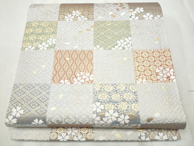 平和屋着物●西陣織 天平初年創始の京の老舗 洛陽織物 六通柄袋帯 唐織 市松取花文 金糸 証紙付き 正絹 逸品 CABD5756hy
