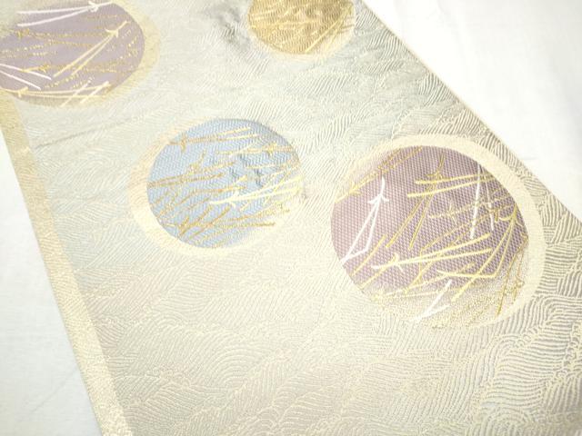 平和屋着物●京の名門 じゅらく謹製 六通柄袋帯 黄皇絲 こぼれ松葉丸文 金糸 正絹 逸品 CABD5762hy