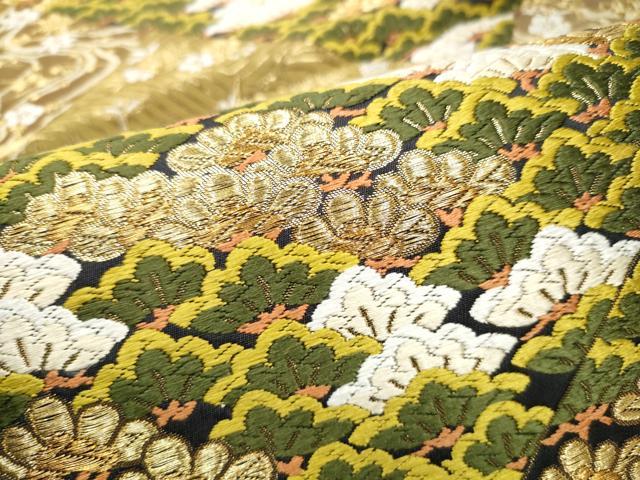 平和屋着物●西陣 河合美術織物謹製 六通柄袋帯 唐織 切嵌飛鶴松文 金糸 正絹 逸品 CABD5774hy