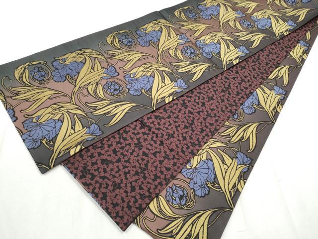 平和屋着物●両面 全通柄袋帯 花唐草文 ART Nouveau Designs アールヌーボー 正絹 逸品 CABD5781hy