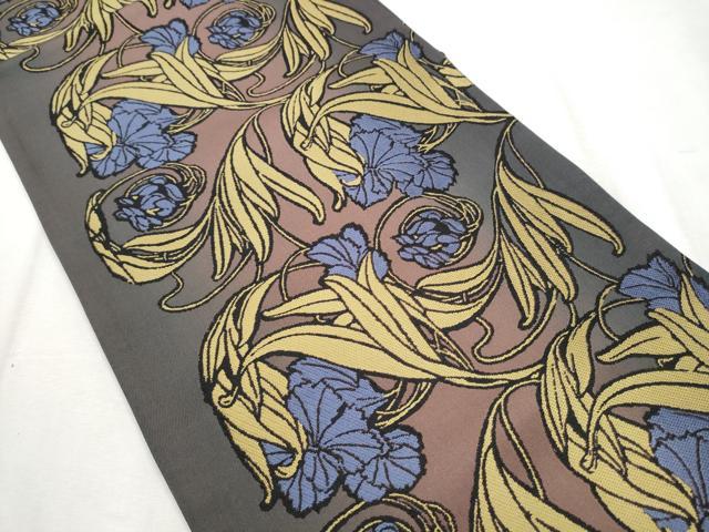 平和屋着物●両面 全通柄袋帯 花唐草文 ART Nouveau Designs アールヌーボー 正絹 逸品 CABD5781hy