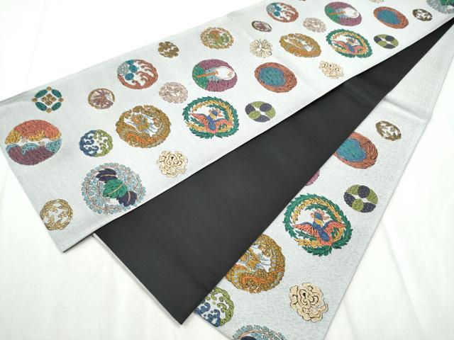 平和屋着物●六通柄袋帯 龍 花鳥丸文 金糸 正絹 逸品 CABD5808hy