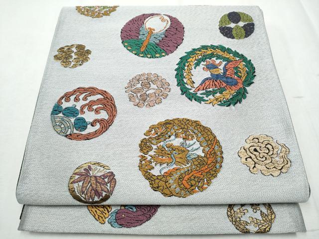 平和屋着物●六通柄袋帯 龍 花鳥丸文 金糸 正絹 逸品 CABD5808hy