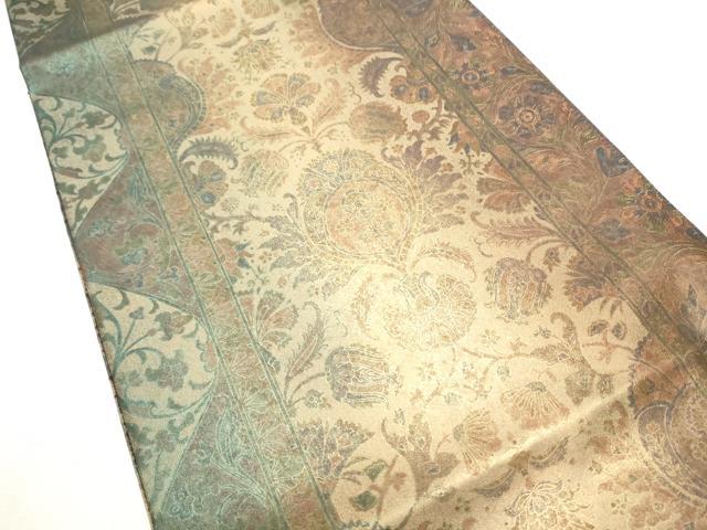 平和屋着物●両面 全通柄袋帯 紬地 更紗花文 金糸 やまと誂製 正絹 逸品 CABD5816hy