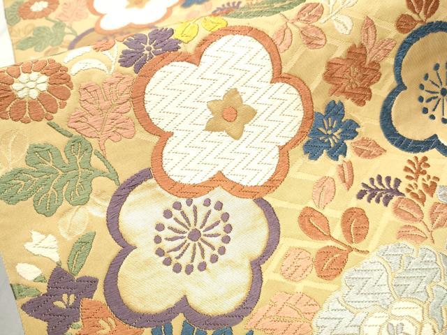 平和屋着物●ファッションデザイナー 花井幸子 六通柄袋帯 花唐織 舞花文 金糸 正絹 逸品 CABD5818hy
