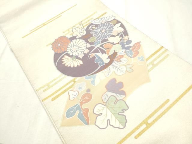 平和屋着物●爪掻き本綴れ 太鼓柄袋帯 地紙草花文 金糸 正絹 逸品 CABD5823hy