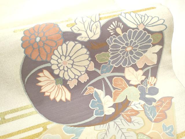 平和屋着物●爪掻き本綴れ 太鼓柄袋帯 地紙草花文 金糸 正絹 逸品 CABD5823hy