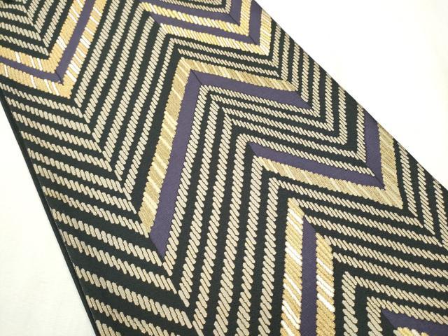 平和屋着物●両面 六通柄袋帯 斜線文 フクロウ 正絹 逸品 CABD5828hy