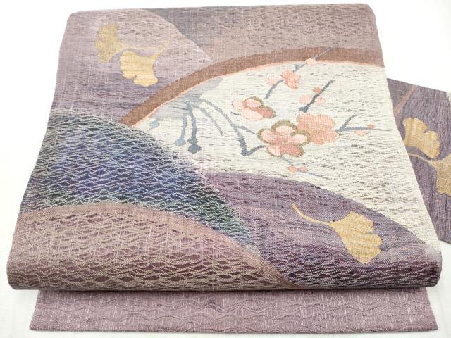 平和屋着物▽九寸名古屋帯 スリーシーズン 春夏秋 櫛織 枝花文 金糸 正絹 逸品 CABD5835hy