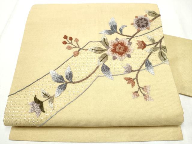 平和屋着物●中国三大刺繍 スワトウ相良刺繍 総刺繍 九寸名古屋帯 枝花文 正絹 逸品 CABD5839hy