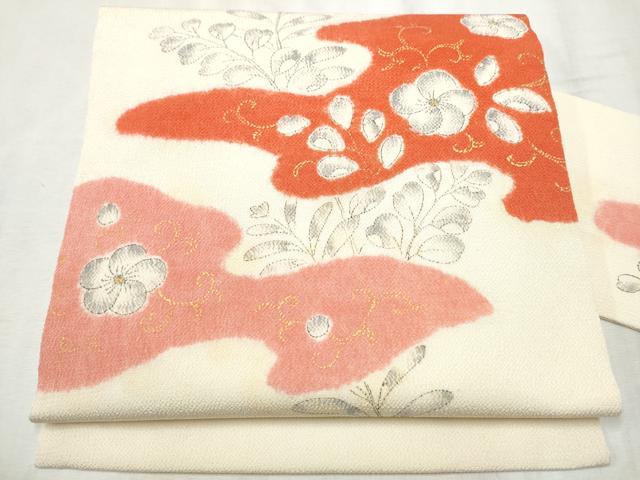 平和屋着物●九寸名古屋帯 辻が花 金彩 鬼しぼ縮緬 正絹 逸品 CABD5856hy