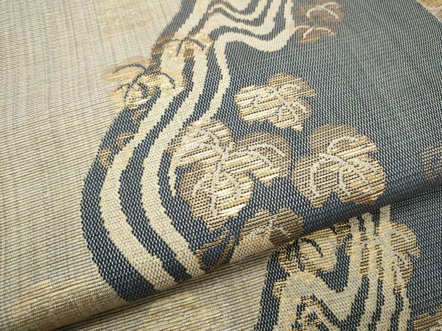平和屋着物●本場筑前博多織 八寸名古屋帯 流水蔦の葉文 金糸 正絹 逸品 CABD5861hy