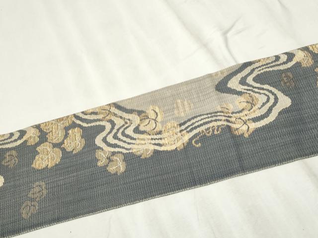平和屋着物●本場筑前博多織 八寸名古屋帯 流水蔦の葉文 金糸 正絹 逸品 CABD5861hy