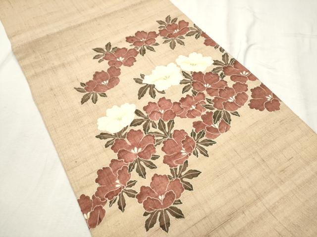 平和屋着物●九寸開き名古屋帯 生紬 型染め 舞花文 金彩 正絹 逸品 CABD5863hy