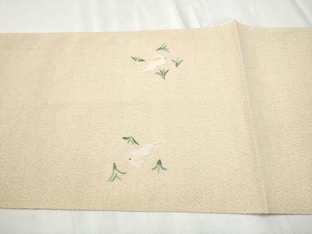 平和屋着物●爪掻き本綴れ 八寸名古屋帯 雪輪兎文 金糸 正絹 逸品 CABD5865hy