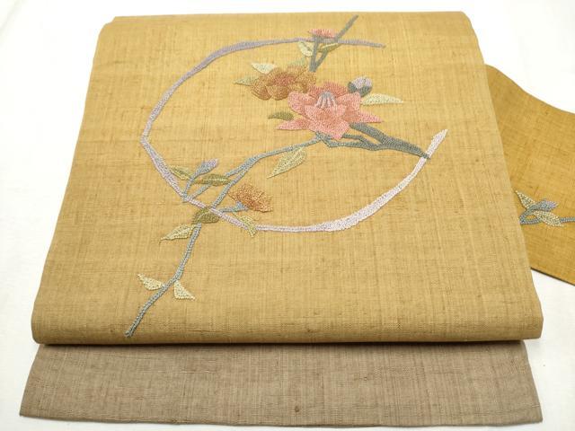 平和屋着物●中国三大刺繍 相良刺繍 総刺繍 九寸名古屋帯 紬地 枝花文 正絹 逸品 CABD5892hy