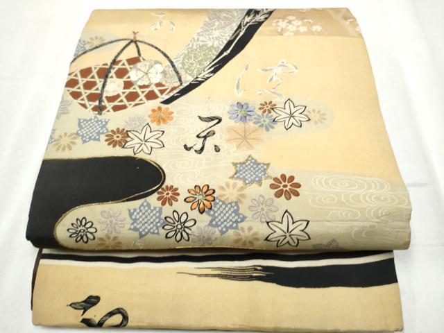平和屋着物●アンティーク 大正ロマン 全通柄袋帯 雪月花 正絹 逸品 CABD5904hy