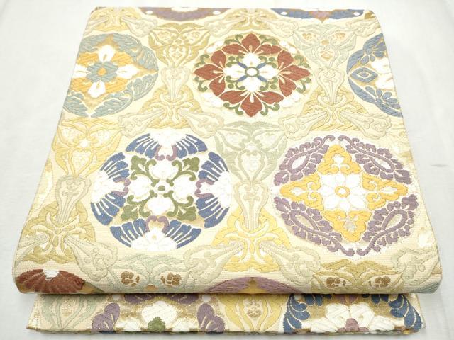 平和屋着物●六通柄袋帯 唐織 有織華文 金糸 正絹 逸品 CABD5907hy