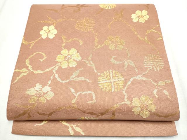 平和屋着物●全通柄 本袋帯 花唐草文 金糸 正絹 逸品 CABD5913hy
