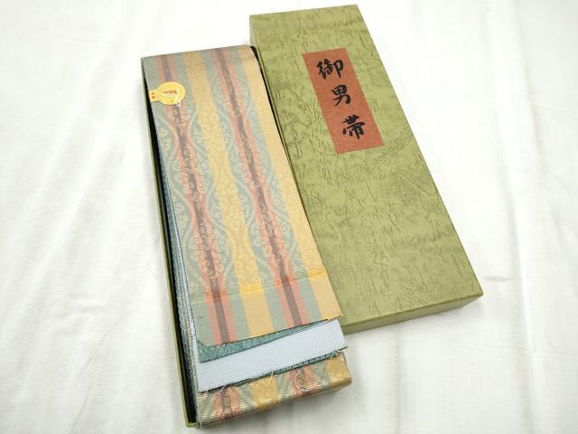 平和屋着物●男性 西陣最高峰・北尾織物匠 角帯 縦枠文 金糸 証紙・紙箱付き 正絹 逸品 未使用 CABD5931hy