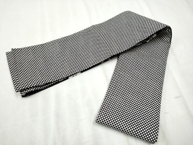 平和屋着物●両面 半幅帯 ガイコツ 骸骨 市松文様 綿 逸品 CABD5934hy