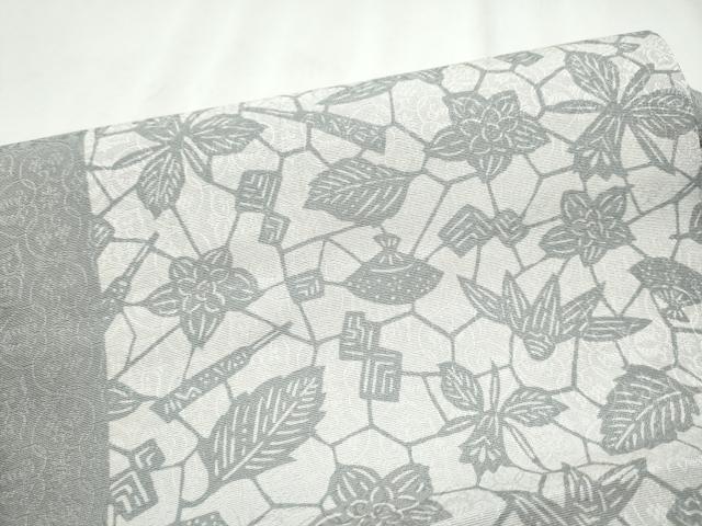 平和屋着物●つけ帯 扇面草花文 正絹 逸品 CABD5950hy