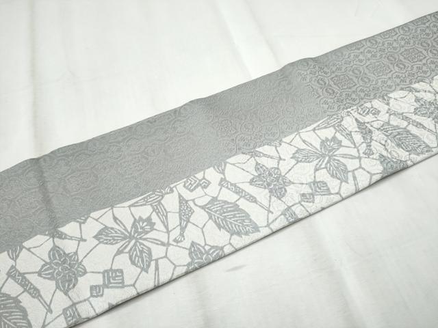 平和屋着物●つけ帯 扇面草花文 正絹 逸品 CABD5950hy