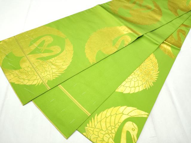 平和屋着物●織物一筋名門 織悦 全通柄 本袋帯 向かい鶴文 金糸 正絹 逸品 CABD5965hy