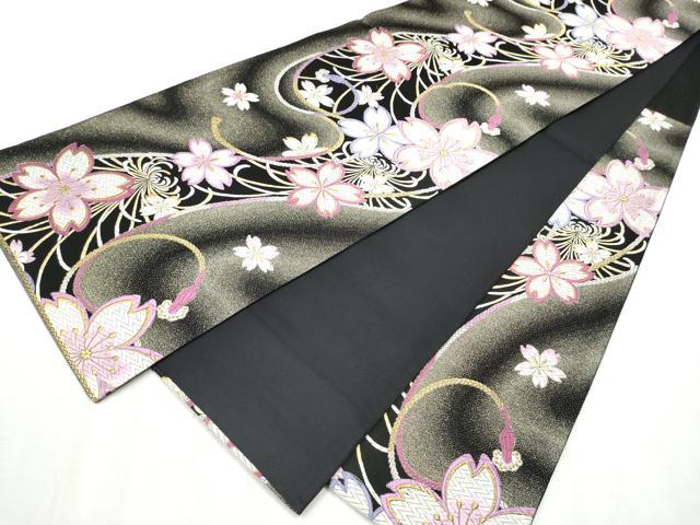 平和屋着物●六通柄袋帯 唐織 舞花文 黒地 金糸 正絹 逸品 CABD5992hy