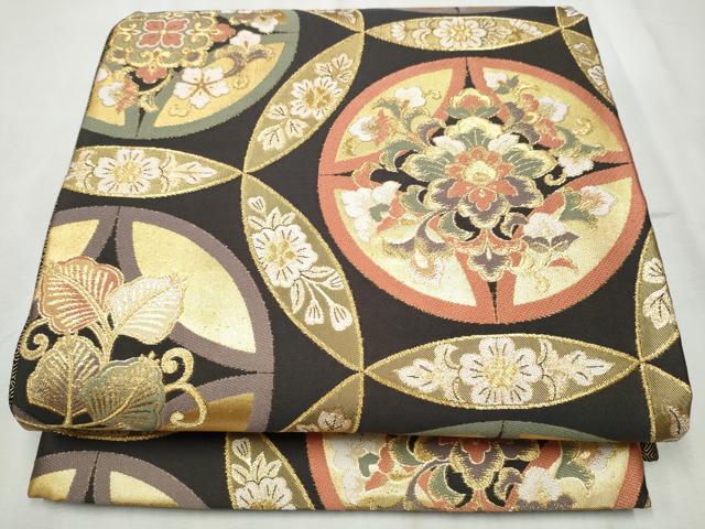 平和屋着物●本綾佐賀錦 伝統工芸品産業功労者 岡野武一郎 佐賀錦 六通柄袋帯 唐織 七宝花文 金糸 正絹 逸品 CABD5997hy