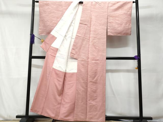 平和屋着物■上質な色無地 流水草葉地紋 珊瑚色 正絹 逸品 CABD6169fb