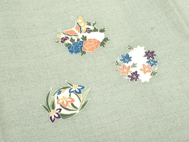 平和屋着物■訪問着 紬地 舞蝶花丸文 正絹 逸品 CABD6376fb