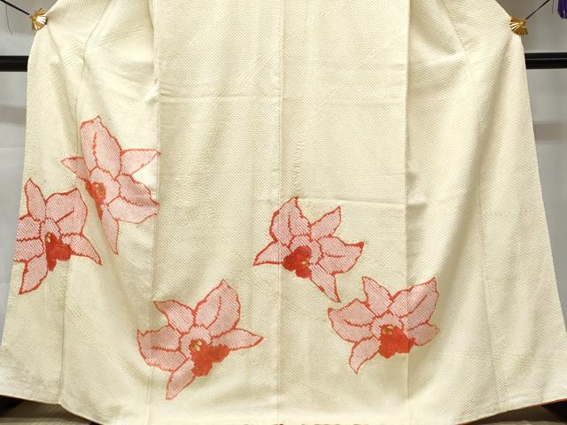 平和屋着物■訪問着 刺繍 総絞り 草花文 金糸 三越扱い 正絹 逸品 CABD6385fb