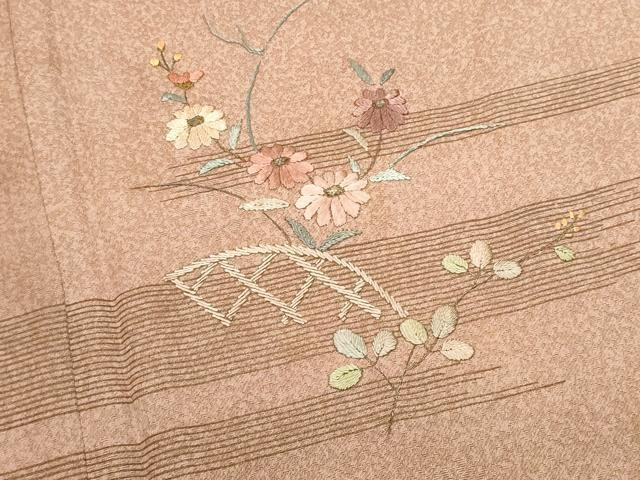 平和屋着物■訪問着 刺繍 籬草花文 金糸 正絹 逸品 CABD6394fb