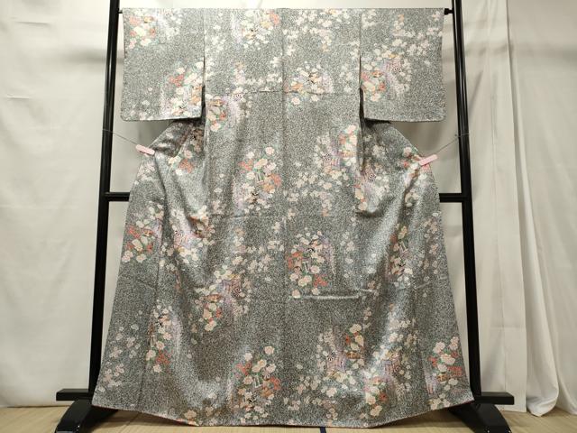 平和屋着物■上質な小紋 御所車草花文 金彩 正絹 逸品 CABD6431oy