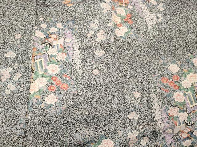 平和屋着物■上質な小紋 御所車草花文 金彩 正絹 逸品 CABD6431oy