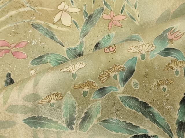 平和屋着物■訪問着 手描き 草花文 暈し染め 金銀彩 正絹 逸品 CABD6635oy