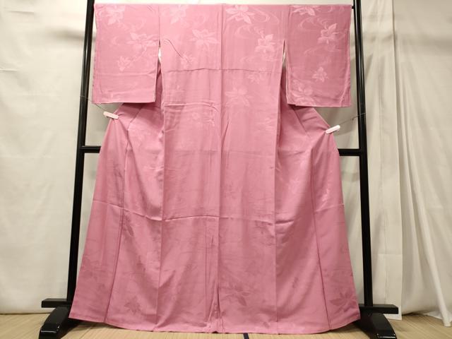 平和屋着物■上質な色無地 流水草花地紋 赤紫色 正絹 逸品 未使用 CABD6675oy
