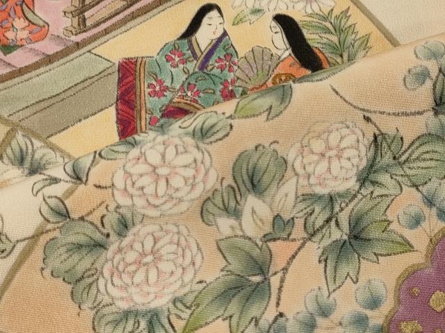 平和屋着物■訪問着 手描き 地紙重ね人物花文 金彩 正絹 逸品 CABD6744oy