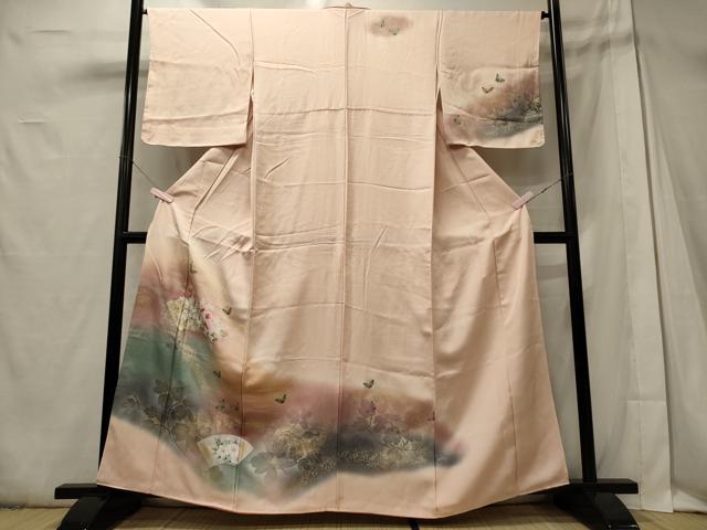 平和屋着物■訪問着 地紙草花舞蝶文 暈し染め 金銀彩 正絹 逸品 未使用 CABD6773oy