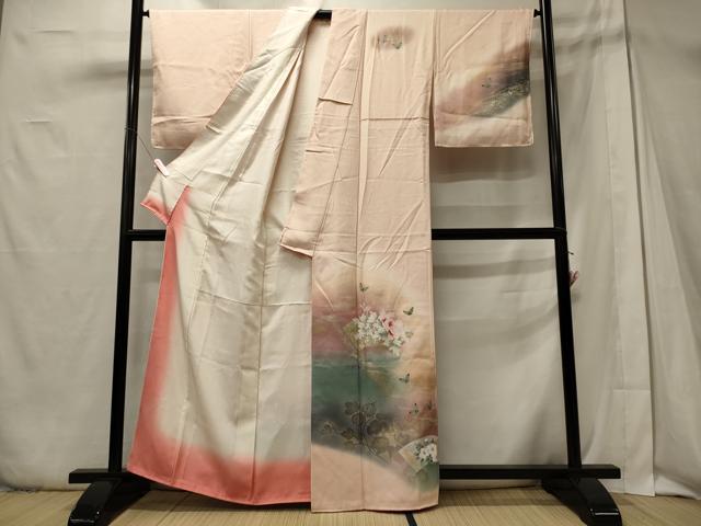平和屋着物■訪問着 地紙草花舞蝶文 暈し染め 金銀彩 正絹 逸品 未使用 CABD6773oy